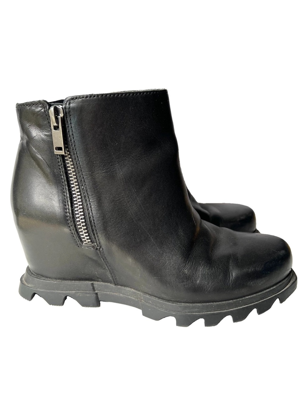 Sorel Joan Of Arctic Wedge iii Black Leather Zip Ankle Boots Booties 8
